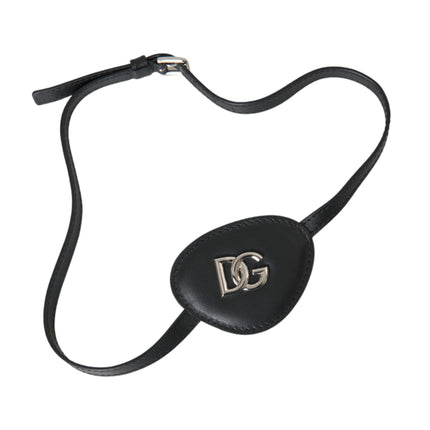 Black Calfskin Leather Metal DG Logo Eye Patch