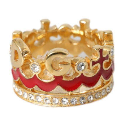 Gold Tone BrassCrystal Enamel DG CROWN Statement Ring