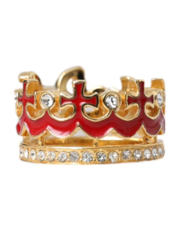 Gold Tone BrassCrystal Enamel DG CROWN Statement Ring