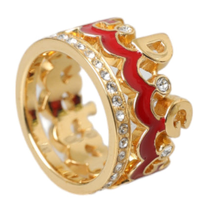 Gold Tone BrassCrystal Enamel DG CROWN Statement Ring