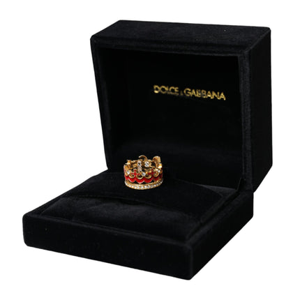 Gold Tone BrassCrystal Enamel DG CROWN Statement Ring