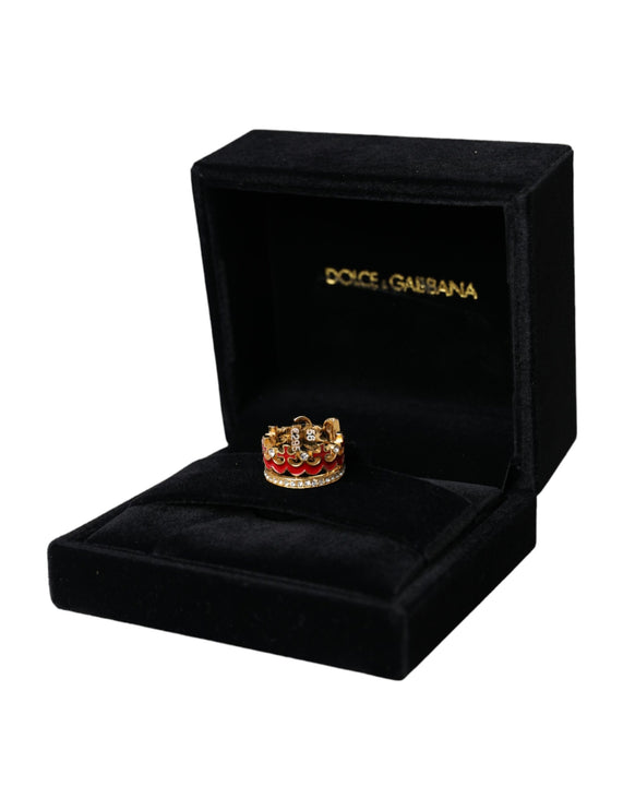 Gold Tone BrassCrystal Enamel DG CROWN Statement Ring