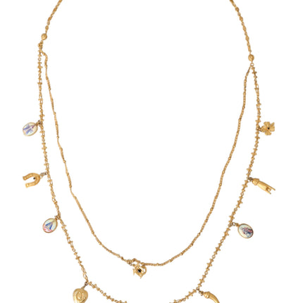 Gold Tone Chain Brass Charm Statement Sicily Necklace