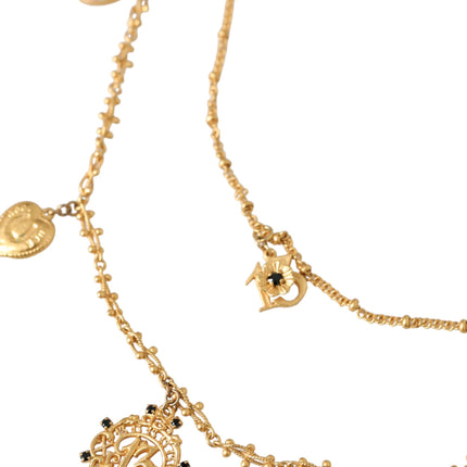 Gold Tone Chain Brass Charm Statement Sicily Necklace