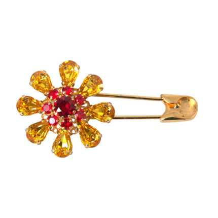 Gold Brass Floral Crystal Jewelry Brooch Pin