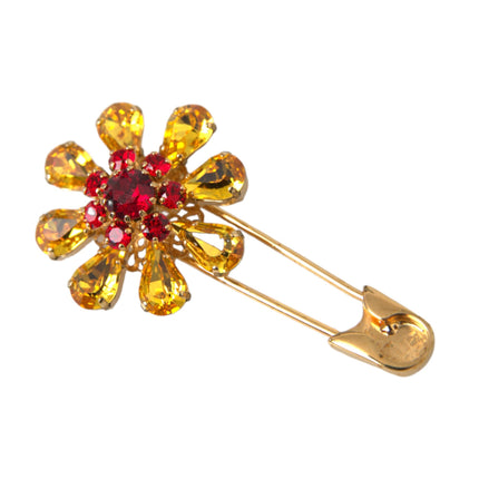 Gold Brass Floral Crystal Jewelry Brooch Pin