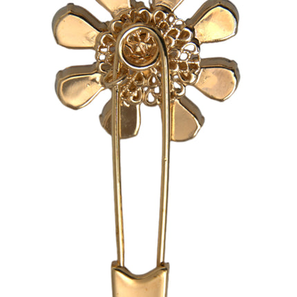 Gold Brass Floral Crystal Jewelry Brooch Pin