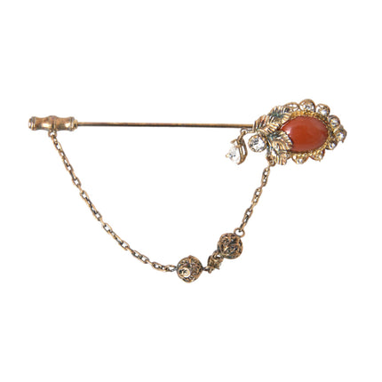 Gold Brass Crystal Chain 925 Sterling Silver Pin Brooch