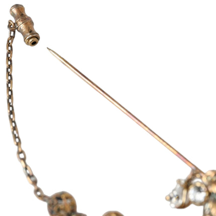 Gold Brass Crystal Chain 925 Sterling Silver Pin Brooch