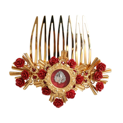 Gold Brass Crystal Heart Floral Hair Comb