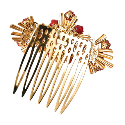 Gold Brass Crystal Heart Floral Hair Comb