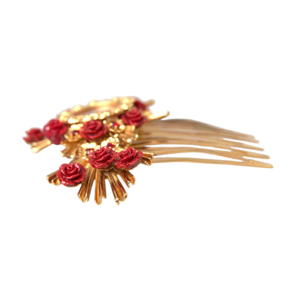 Gold Brass Crystal Heart Floral Hair Comb