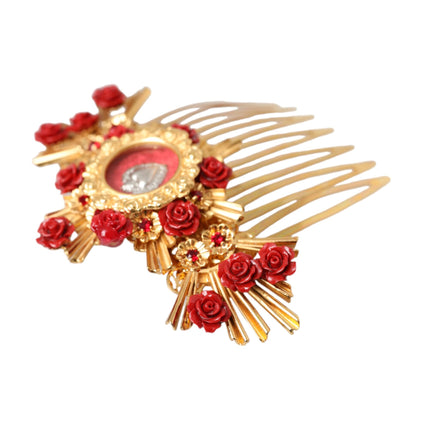 Gold Brass Crystal Heart Floral Hair Comb