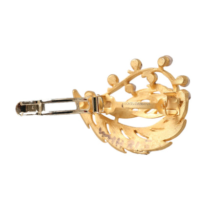 Gold Brass Leaf Embellished Jewelry Brooch Hair Pin