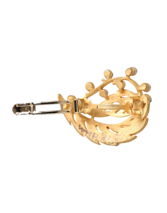 Gold Brass Leaf Embellished Jewelry Brooch Hair Pin