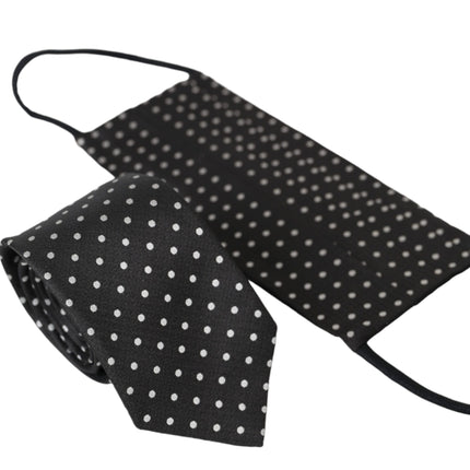 Black White Polka Dots 100% Silk Necktie Face Mask