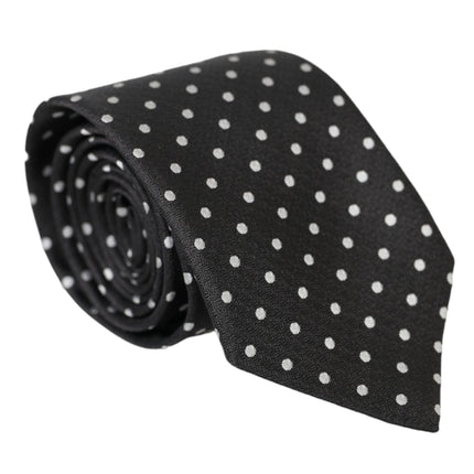 Black White Polka Dots 100% Silk Necktie Face Mask