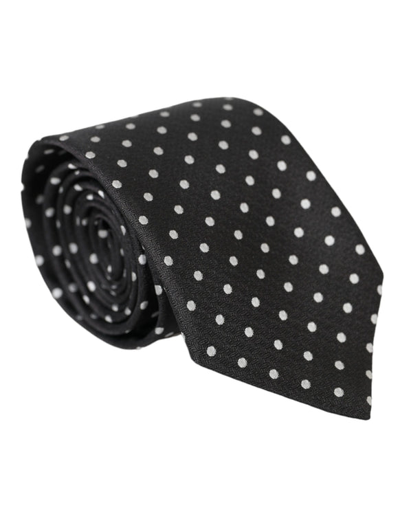 Black White Polka Dots 100% Silk Necktie Face Mask