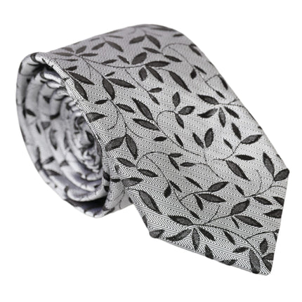 Gray Leaves 100% Silk Adjustable Tie