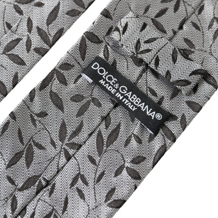 Gray Leaves 100% Silk Adjustable Tie