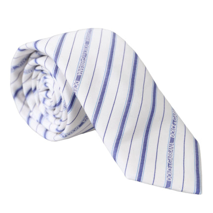 White Blue Stripes Silk Adjustable Tie