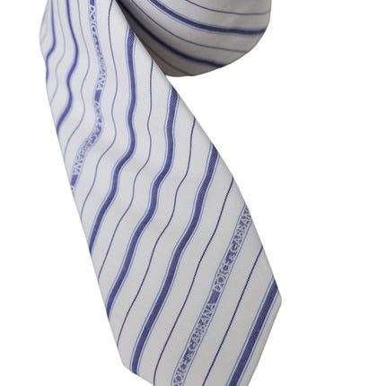 White Blue Stripes Silk Adjustable Tie