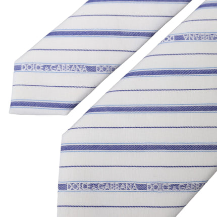 White Blue Stripes Silk Adjustable Tie