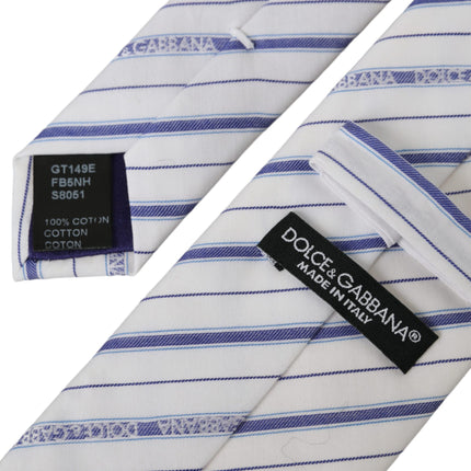 White Blue Stripes Silk Adjustable Tie