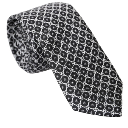 Black White Patterned Silk Adjustable Men Tie