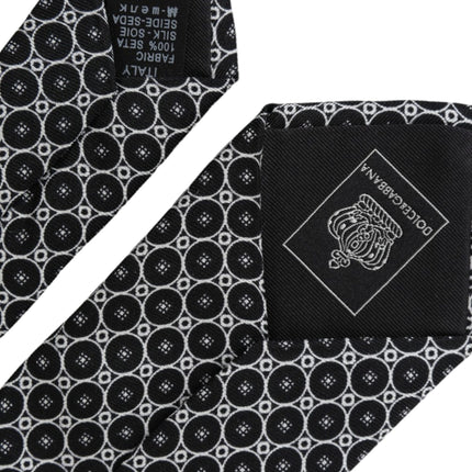 Black White Patterned Silk Adjustable Men Tie