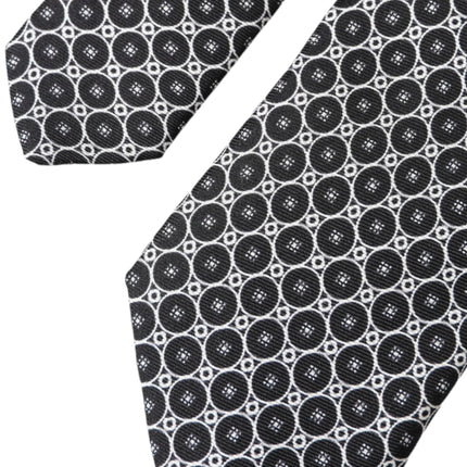 Black White Patterned Silk Adjustable Men Tie