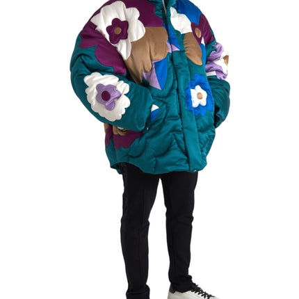 Multicolor Floral Windbreaker Puffer Jacket