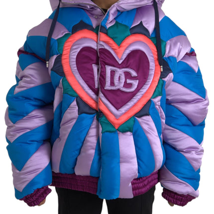 Multicolor Heart Logo Hooded Puffer Jacket