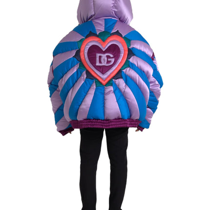 Multicolor Heart Logo Hooded Puffer Jacket