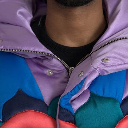 Multicolor Heart Logo Hooded Puffer Jacket