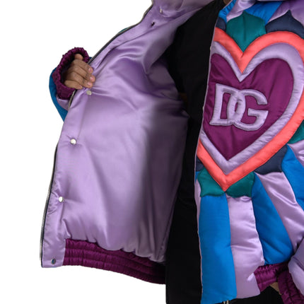 Multicolor Heart Logo Hooded Puffer Jacket