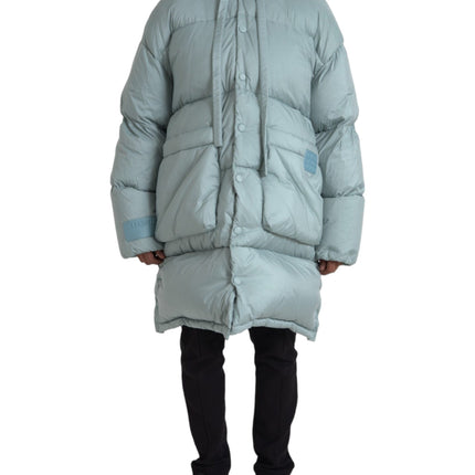 Light Blue Quilted Hooded Puffer Jacket Men