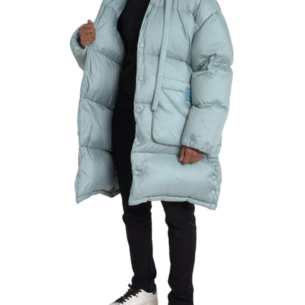 Light Blue Quilted Hooded Puffer Jacket Men