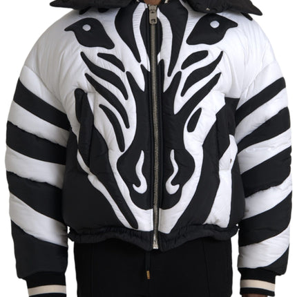 Black White Stripes Hooded Puffer Jacket