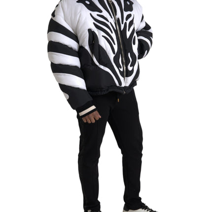 Black White Stripes Hooded Puffer Jacket