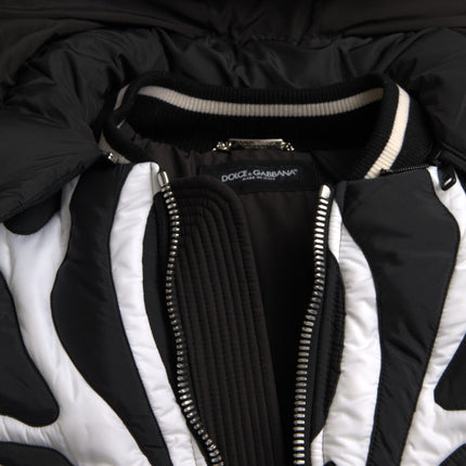 Black White Stripes Hooded Puffer Jacket