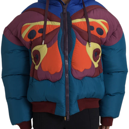 Multicolor Butterfly Hooded Puffer Jacket