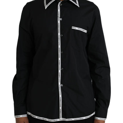 Black Collared Long Sleeve Cotton Casual Shirt