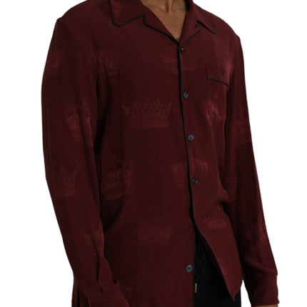 Maroon Crown Jacquard Silk Long Sleeve Shirt