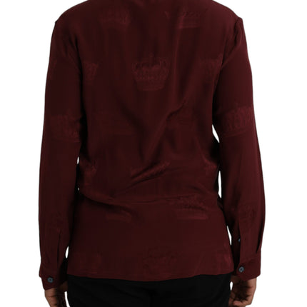 Maroon Crown Jacquard Silk Long Sleeve Shirt