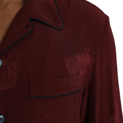 Maroon Crown Jacquard Silk Long Sleeve Shirt