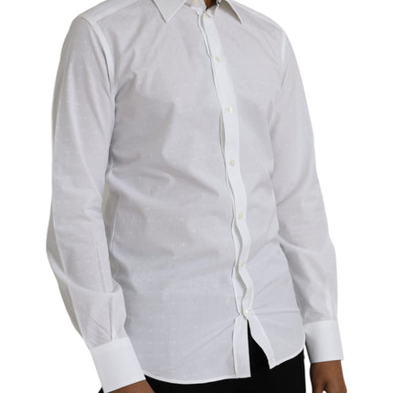 White Logo Cotton Men Dress GOLD Shirt