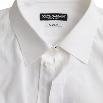 White Logo Cotton Men Dress GOLD Shirt