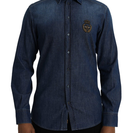 Blue Crown Bee Cotton Denim GOLD Shirt