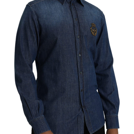 Blue Crown Bee Cotton Denim GOLD Shirt